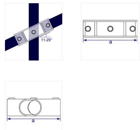 Drawings to show dimensions for 256 slope cross middle rail 11-29 degree fitting